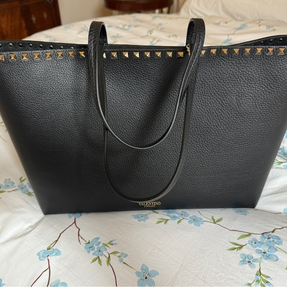 Valentino Vitello Black Tote with Gold Studs
